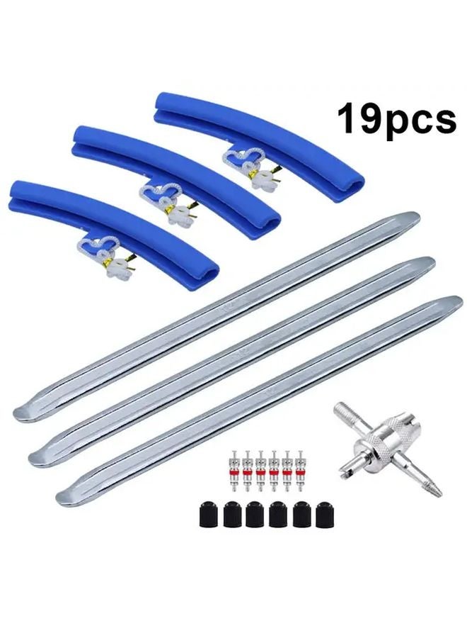 Motorcycle Bike Tire Lever Tool Kit 19 Pcs with Steel Ring Cover Valve Core Wrench - Image 1